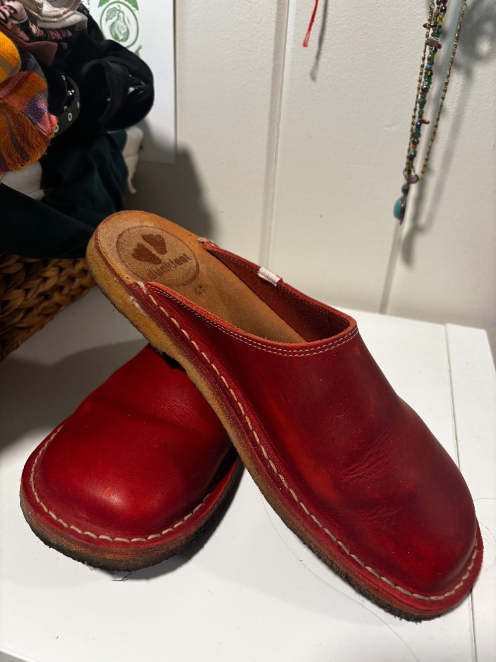 Red leather Duckfeet slip ons